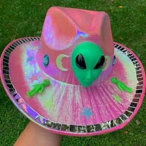 Handmade pink alien cowgirl hat